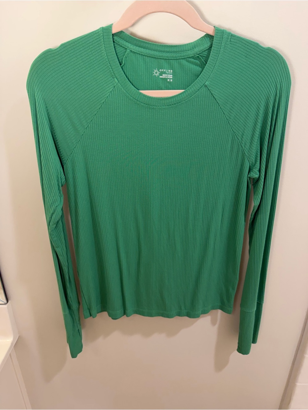 aerie Emerald Green Ribbed Long Sleeve Top